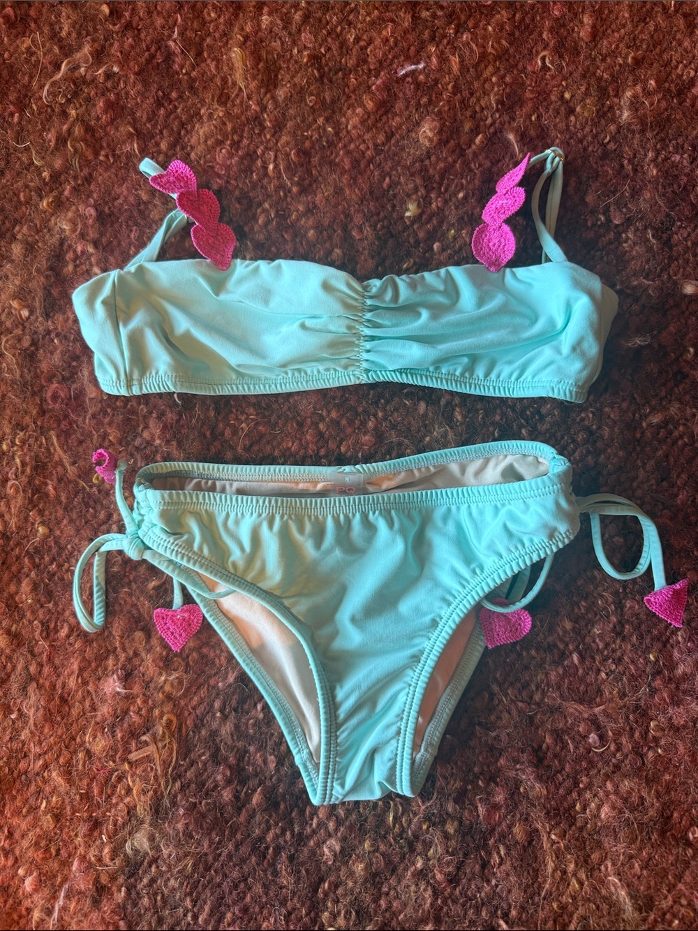 PQ Swim Aqua Two-Piece Bikini with Pink Heart Accents